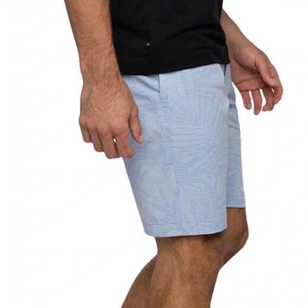 TravisMathew Mens Blue Palm Leaf Stripe Performance Golf Shorts Size 32 9 Inseam